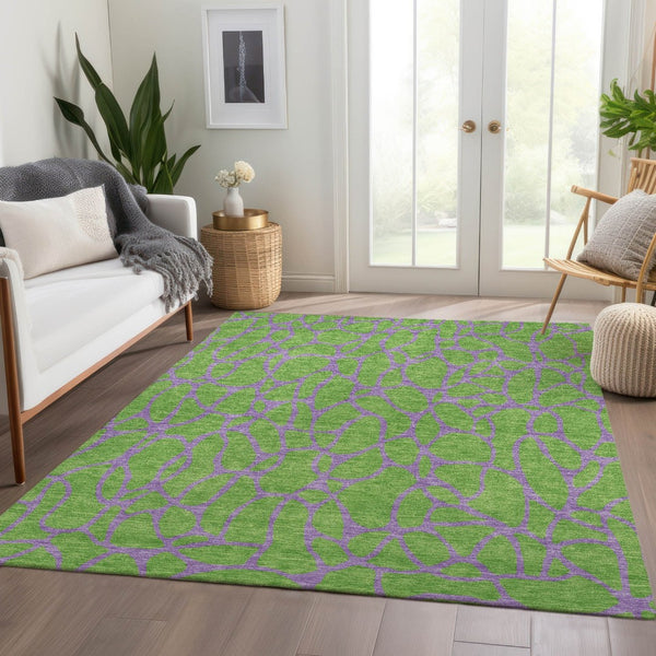 HomeRoots 10' X 14' Vibrant Lime Green & Purple Geometric Washable Area Rug with UV Protection & Durability 680337