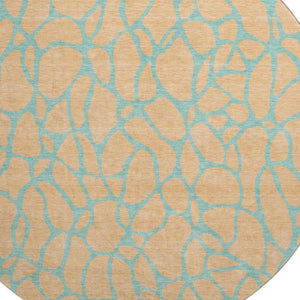 HomeRoots 8' Mint Green & Peach Geometric Washable Round Rug – Stylish, Durable, UV-Protected & Easy Care! 680340