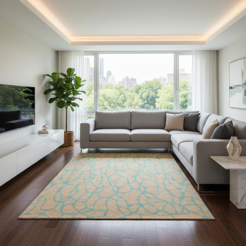 HomeRoots 8' X 10' Mint Green & Peach Geometric Area Rug - Washable, Stain-Resistant, UV-Protected, Modern Decor 680341