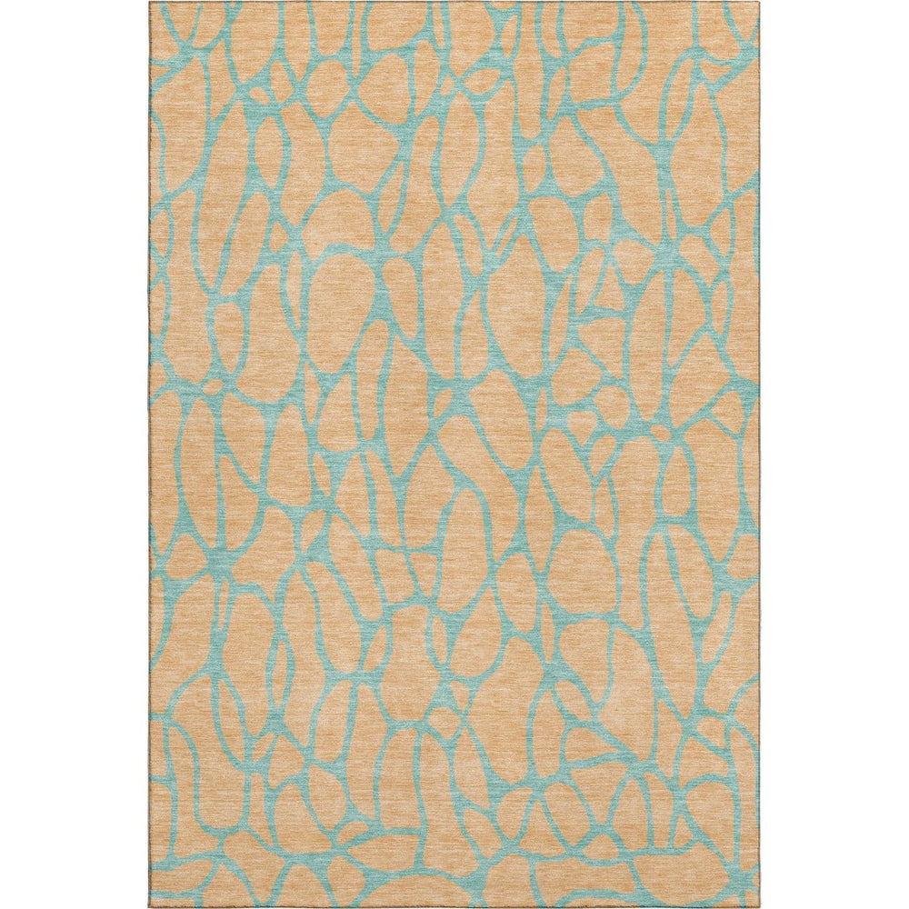 HomeRoots 8' X 10' Mint Green & Peach Geometric Area Rug - Washable, Stain-Resistant, UV-Protected, Modern Decor 680341