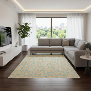 HomeRoots 9' Mint Green and Peach Geometric Area Rug - Washable, UV-Protected, Perfect for High-Traffic Spaces! 680342