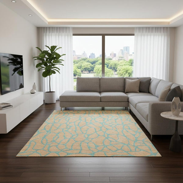 HomeRoots 9' Mint Green and Peach Geometric Area Rug - Washable, UV-Protected, Perfect for High-Traffic Spaces! 680342