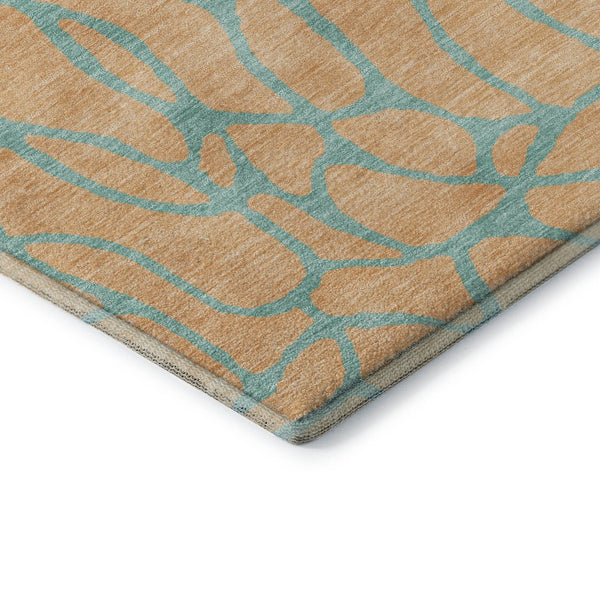 HomeRoots 10' Mint Green & Peach Geometric Area Rug - Washable, UV-Protected, Durable & Kid-Friendly Design 680343