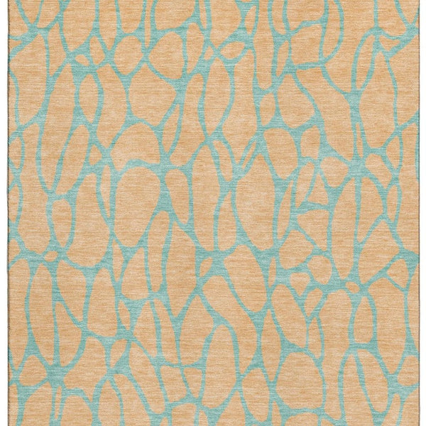 HomeRoots 10' Mint Green & Peach Geometric Area Rug - Washable, UV-Protected, Durable & Kid-Friendly Design 680343
