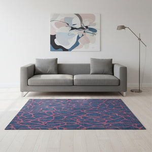 HomeRoots 5' X 8' Navy Blue and Pink Geometric Area Rug - Durable, Washable, UV-Protected for Modern Spaces 680345