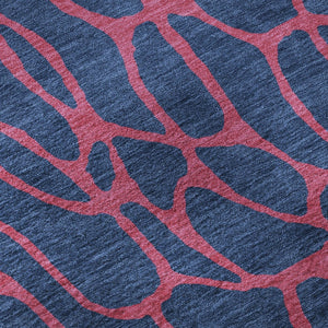 HomeRoots 8' Stylish Navy Blue & Pink Geometric Washable Round Rug with UV Protection for Modern Spaces 680346