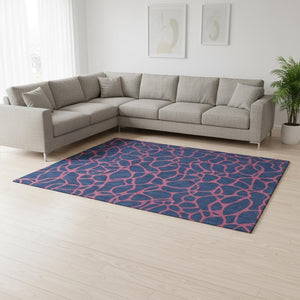 HomeRoots 8' X 10' Navy Blue & Pink Geometric Area Rug – Washable, UV-Protected, Stain-Resistant, Durable Design 680347