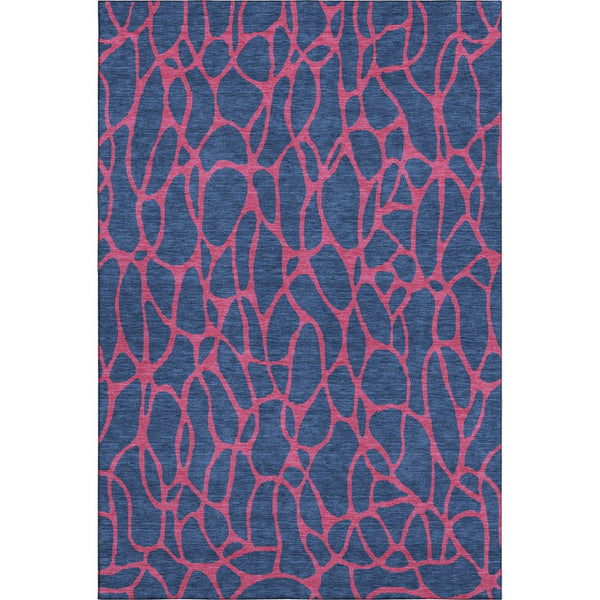 HomeRoots 8' X 10' Navy Blue & Pink Geometric Area Rug – Washable, UV-Protected, Stain-Resistant, Durable Design 680347