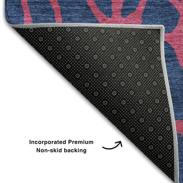 HomeRoots 8' X 10' Navy Blue & Pink Geometric Area Rug – Washable, UV-Protected, Stain-Resistant, Durable Design 680347