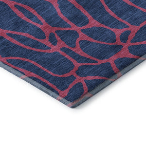 HomeRoots 8' X 10' Navy Blue & Pink Geometric Area Rug – Washable, UV-Protected, Stain-Resistant, Durable Design 680347