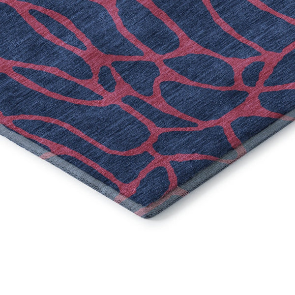 HomeRoots 8' X 10' Navy Blue & Pink Geometric Area Rug – Washable, UV-Protected, Stain-Resistant, Durable Design 680347