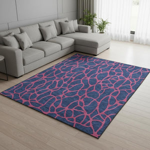 HomeRoots 9' X 12' Navy Blue & Pink Geometric Area Rug - Washable, Stain-Resistant with UV Protection! 680348