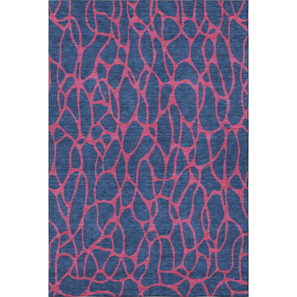HomeRoots 9' X 12' Navy Blue & Pink Geometric Area Rug - Washable, Stain-Resistant with UV Protection! 680348