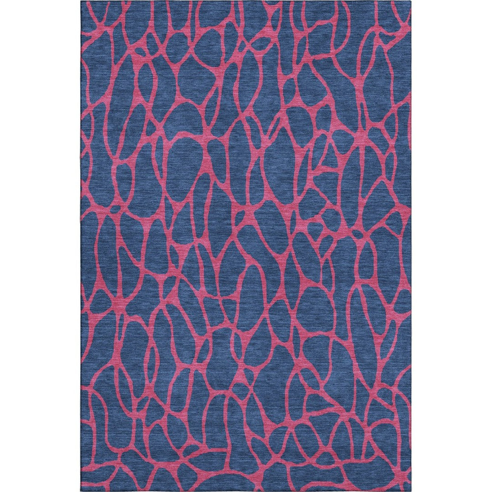 HomeRoots 10' X 14' Stylish Navy Blue and Pink Geometric Washable Area Rug - Stain Resistant & UV Protected! 680349