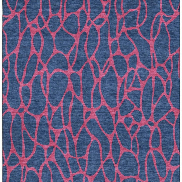 HomeRoots 10' X 14' Stylish Navy Blue and Pink Geometric Washable Area Rug - Stain Resistant & UV Protected! 680349
