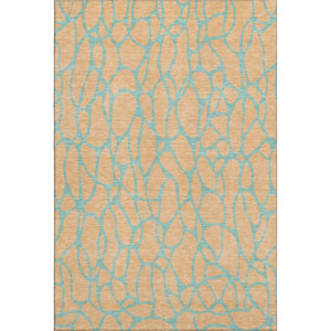 HomeRoots 5' X 8' Peach and Teal Geometric Area Rug - Stylish, Stain-Resistant, UV-Protected for Modern Homes 680351