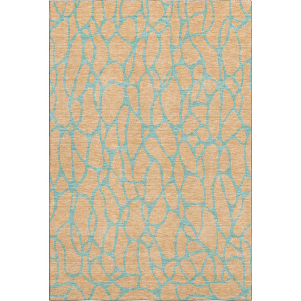 HomeRoots 5' X 8' Peach and Teal Geometric Area Rug - Stylish, Stain-Resistant, UV-Protected for Modern Homes 680351