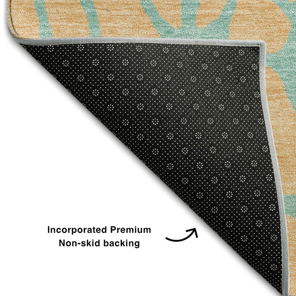 HomeRoots 5' X 8' Peach and Teal Geometric Area Rug - Stylish, Stain-Resistant, UV-Protected for Modern Homes 680351