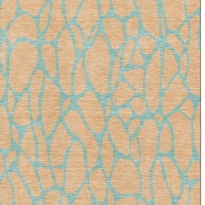 HomeRoots 5' X 8' Peach and Teal Geometric Area Rug - Stylish, Stain-Resistant, UV-Protected for Modern Homes 680351