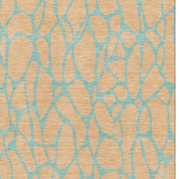 HomeRoots 5' X 8' Peach and Teal Geometric Area Rug - Stylish, Stain-Resistant, UV-Protected for Modern Homes 680351