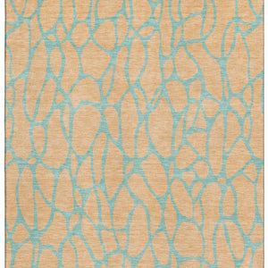 HomeRoots 5' X 8' Peach and Teal Geometric Area Rug - Stylish, Stain-Resistant, UV-Protected for Modern Homes 680351