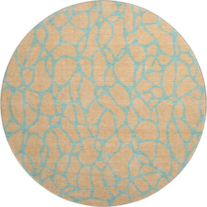 HomeRoots 8' Peach and Teal Geometric Round Rug - Washable, UV-Protected, Perfect for Kids and Pets! 680352