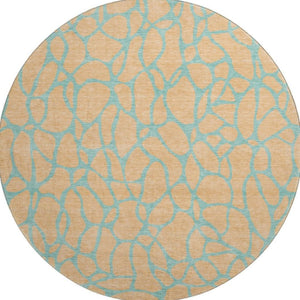 HomeRoots 8' Peach and Teal Geometric Round Rug - Washable, UV-Protected, Perfect for Kids and Pets! 680352