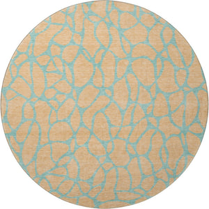 HomeRoots 8' Peach and Teal Geometric Round Rug - Washable, UV-Protected, Perfect for Kids and Pets! 680352