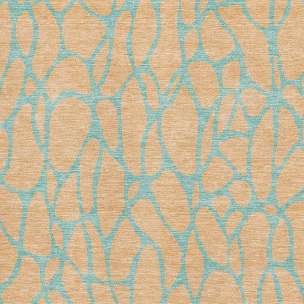 HomeRoots 8' X 10' Peach And Teal Geometric Area Rug - Washable, UV Protected, Durable, Perfect for High Traffic Areas 680353