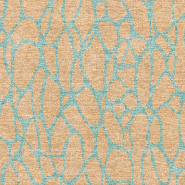 HomeRoots 9' X 12' Peach and Teal Geometric Area Rug - Stylish, Washable, UV-Protected for Modern Homes 680354
