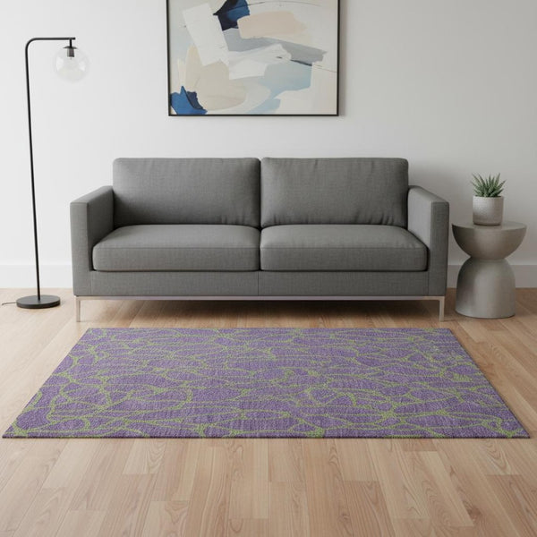 HomeRoots 5' X 8' Vibrant Purple and Green Geometric Washable Area Rug with UV Protection for Homes & Kids 680357