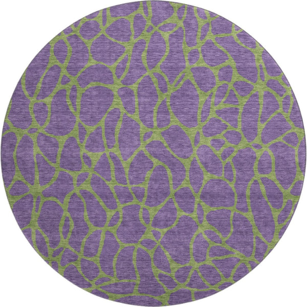 HomeRoots 8' Bold Purple and Green Geometric Washable Round Rug with UV Protection for Modern Homes 680358