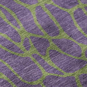 HomeRoots 8' Bold Purple and Green Geometric Washable Round Rug with UV Protection for Modern Homes 680358