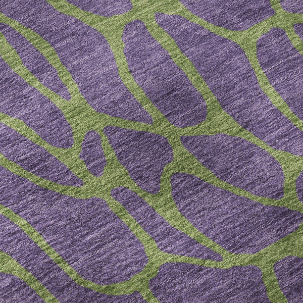 HomeRoots 8' Bold Purple and Green Geometric Washable Round Rug with UV Protection for Modern Homes 680358