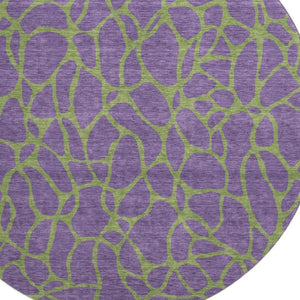 HomeRoots 8' Bold Purple and Green Geometric Washable Round Rug with UV Protection for Modern Homes 680358