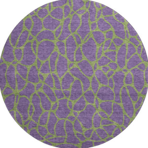 HomeRoots 8' Bold Purple and Green Geometric Washable Round Rug with UV Protection for Modern Homes 680358