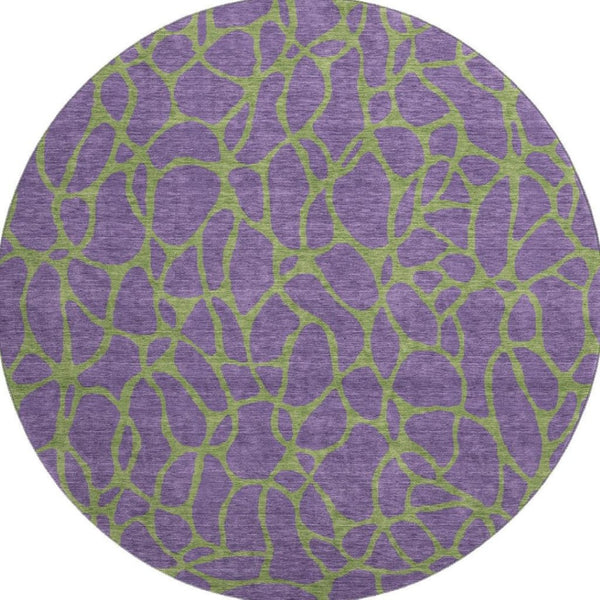 HomeRoots 8' Bold Purple and Green Geometric Washable Round Rug with UV Protection for Modern Homes 680358