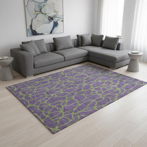 HomeRoots 8' X 10' Geometric Purple & Green Area Rug - Washable, UV-Protected, Stylish & Kid-Friendly Design 680359