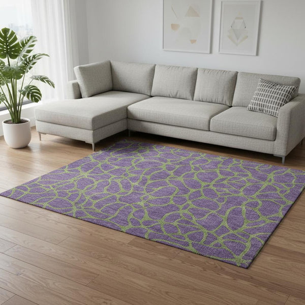 HomeRoots 9' X 12' Purple And Green Geometric Washable Area Rug - Durable, UV-Protected, Modern Design for Home 680360