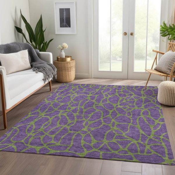 HomeRoots 9' X 12' Purple And Green Geometric Washable Area Rug - Durable, UV-Protected, Modern Design for Home 680360