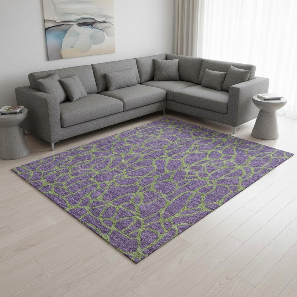 HomeRoots 10' X 14' Purple and Green Geometric Washable Area Rug - UV Protected, Stain Resistant, Stylish Design 680361
