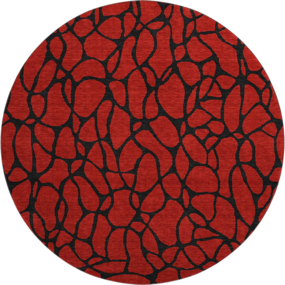 HomeRoots 8' Red And Black Geometric Round Rug - Washable, UV Protected, Non-Slip, Perfect for High Traffic Areas 680364