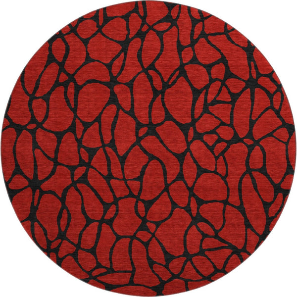 HomeRoots 8' Red And Black Geometric Round Rug - Washable, UV Protected, Non-Slip, Perfect for High Traffic Areas 680364