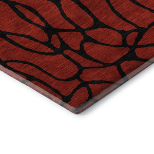 HomeRoots 8' Red And Black Geometric Round Rug - Washable, UV Protected, Non-Slip, Perfect for High Traffic Areas 680364