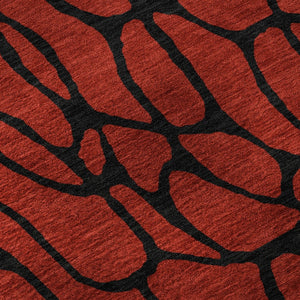 HomeRoots 8' Red And Black Geometric Round Rug - Washable, UV Protected, Non-Slip, Perfect for High Traffic Areas 680364