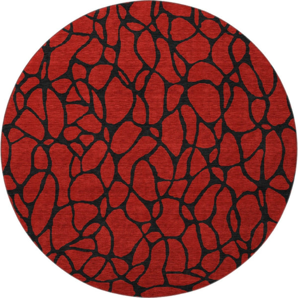 HomeRoots 8' Red And Black Geometric Round Rug - Washable, UV Protected, Non-Slip, Perfect for High Traffic Areas 680364