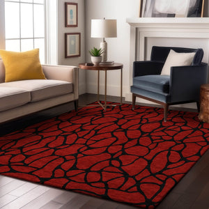 HomeRoots 9' X 12' Red and Black Geometric Area Rug - Washable, UV-Protected, Durable Design for Busy Homes 680366