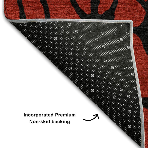 HomeRoots 9' X 12' Red and Black Geometric Area Rug - Washable, UV-Protected, Durable Design for Busy Homes 680366