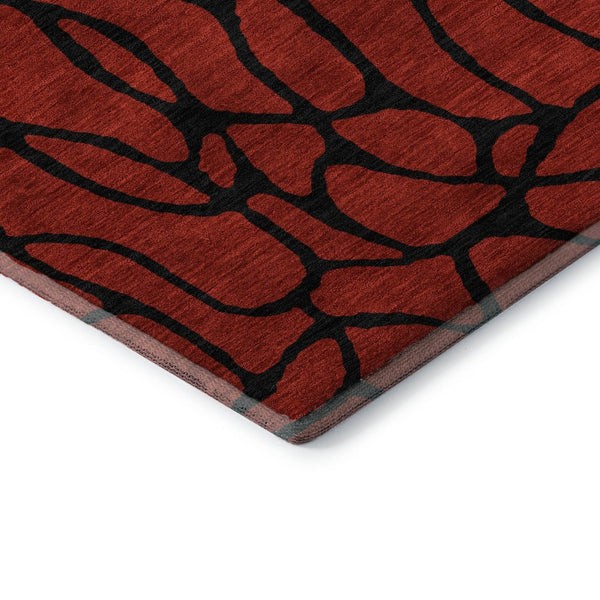 HomeRoots 9' X 12' Red and Black Geometric Area Rug - Washable, UV-Protected, Durable Design for Busy Homes 680366