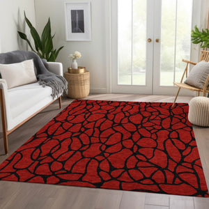 HomeRoots 9' X 12' Red and Black Geometric Area Rug - Washable, UV-Protected, Durable Design for Busy Homes 680366
